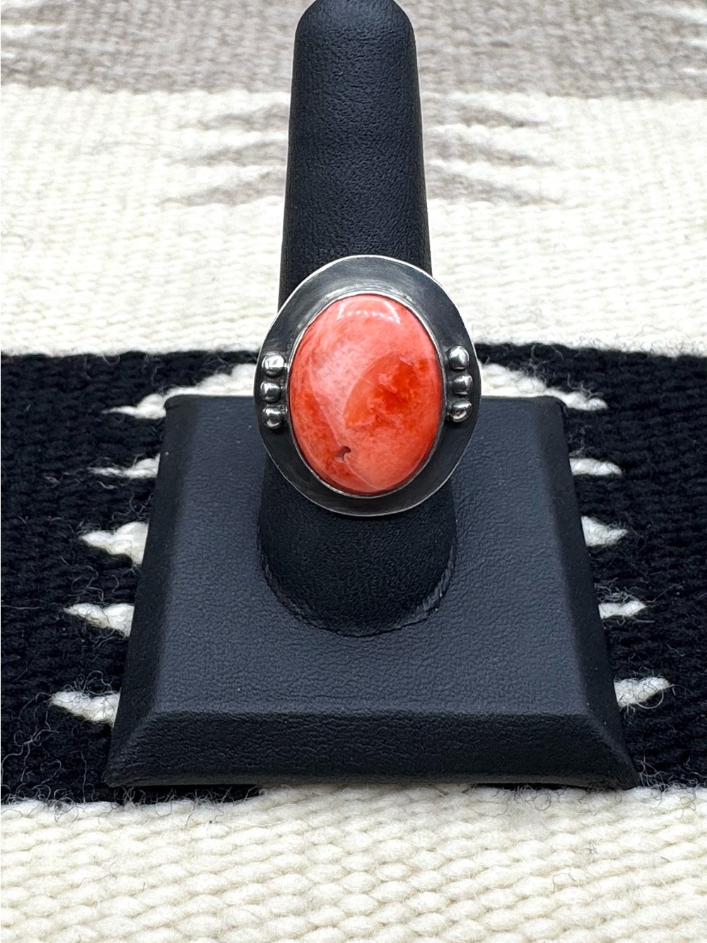 Navajo Native American Sterling Silver Natural Red Spiny Oyster Ring 8.75